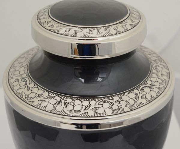 Black Floral Adult Brass Urn