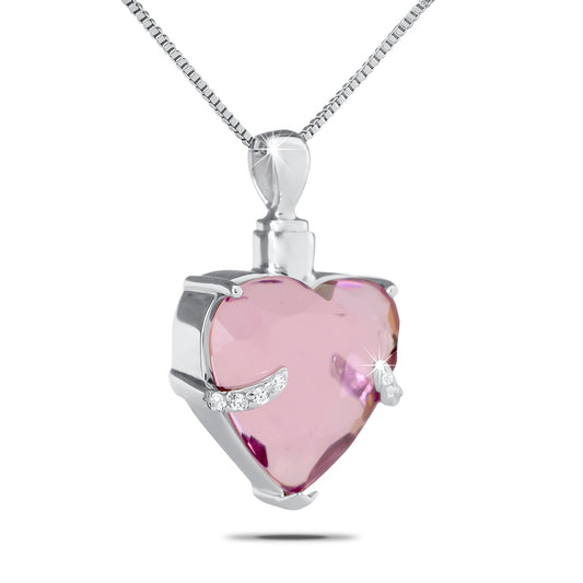 Pink Crystal Heart Steel Keepsake